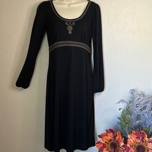 Ann Taylor Black Long Sleeve Embellished Scoop Neck Dress